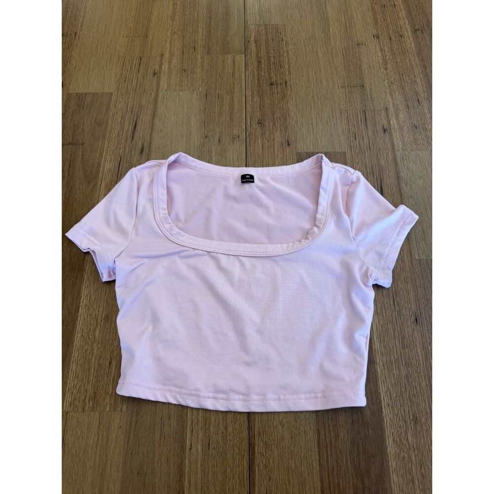 Light Pink Square-Neck Short Sleeve Crop Top XS Baby Pink